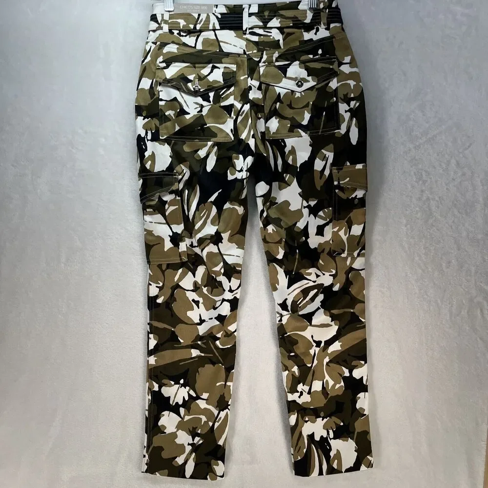 Chico’s Satin Cargo Ankle Pant Women’s Sz‎ 0 Camo NEW